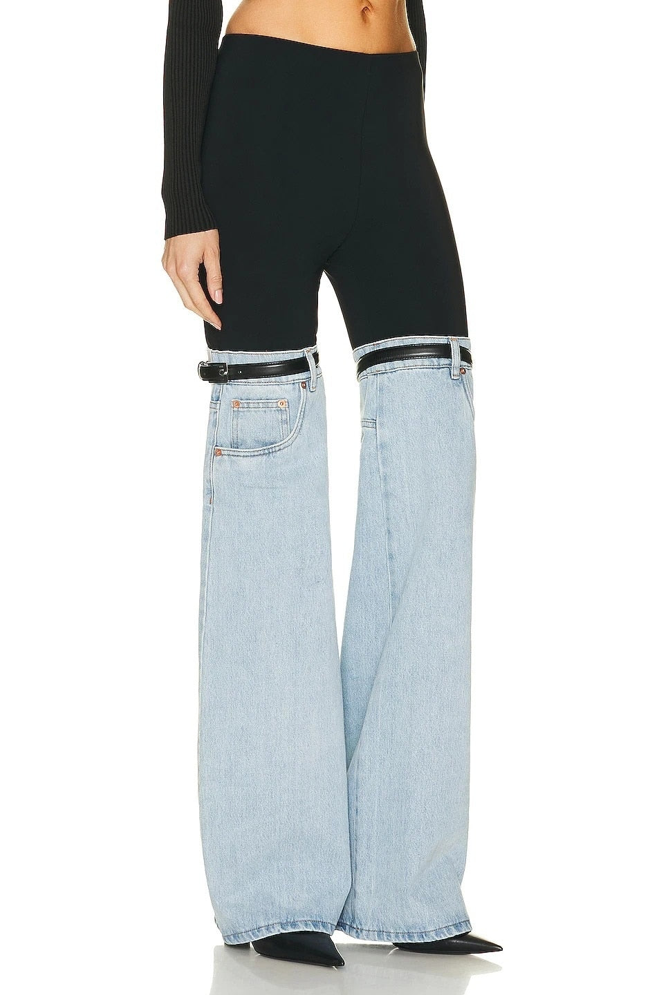 Luxury Haute Couture Thigh Jeans with Elastic Waist