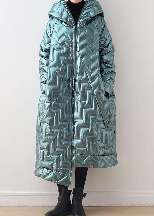 2022 green original design loose large size hooded high-end shiny down jacket thickened white duck down jacket